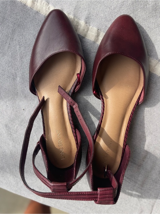 Lane Bryant Shoes - Lane Bryant Burgundy Pointed d'Orsay Flats with Ankle Straps
